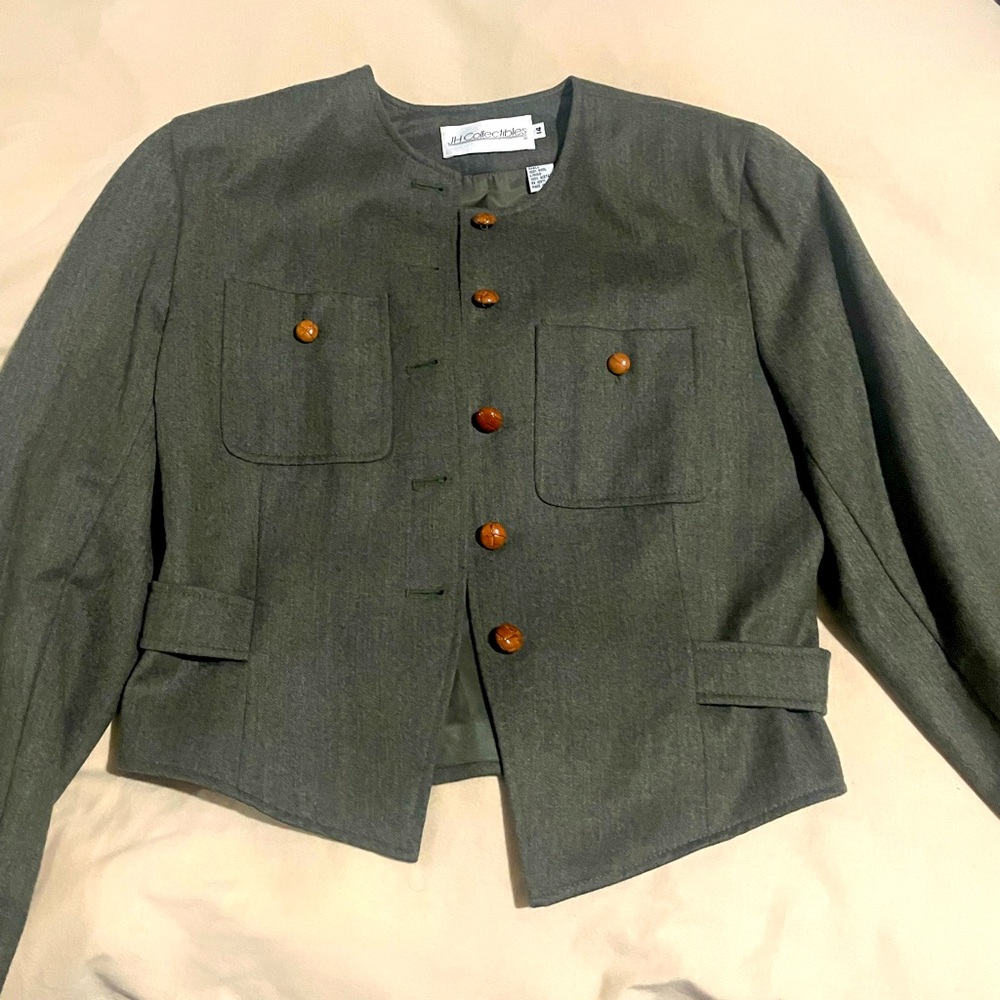 JH COLLECTIBLES Olive Green 100% Wool Blazer